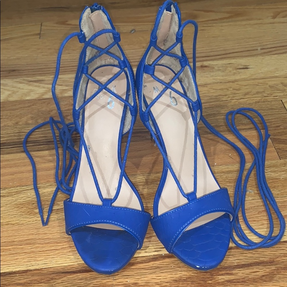 Royal blue Lace up, open toe, heels